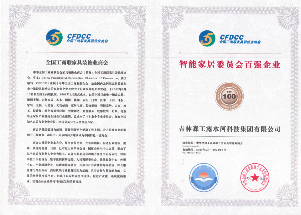 Top 100 Enterprises of China Home Furnishing Committee